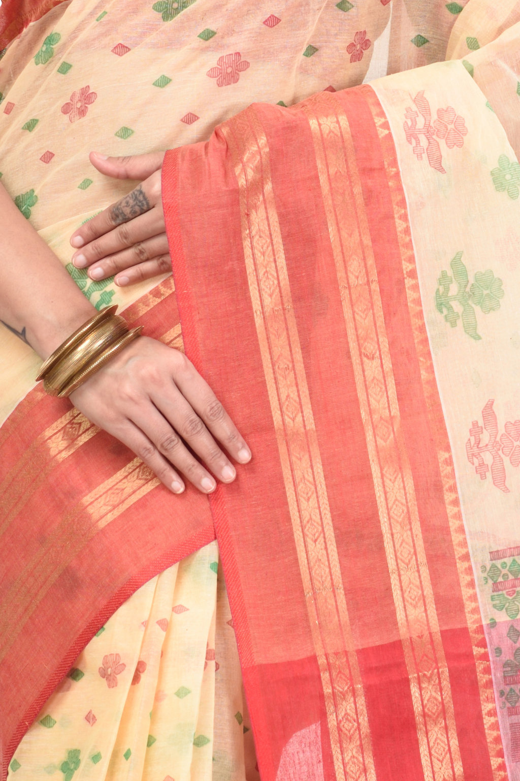 Red Pure Cotton FullBall Print Tant Saree Print (434)